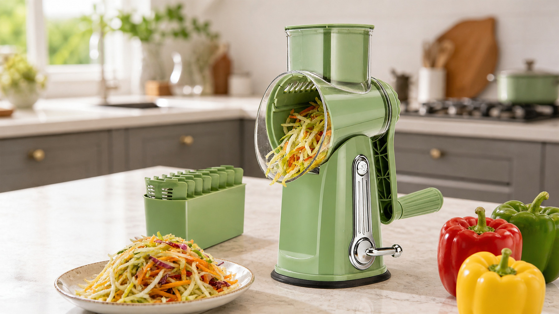 Green Vegetable Slicer and Grater for Kitchen LS1070